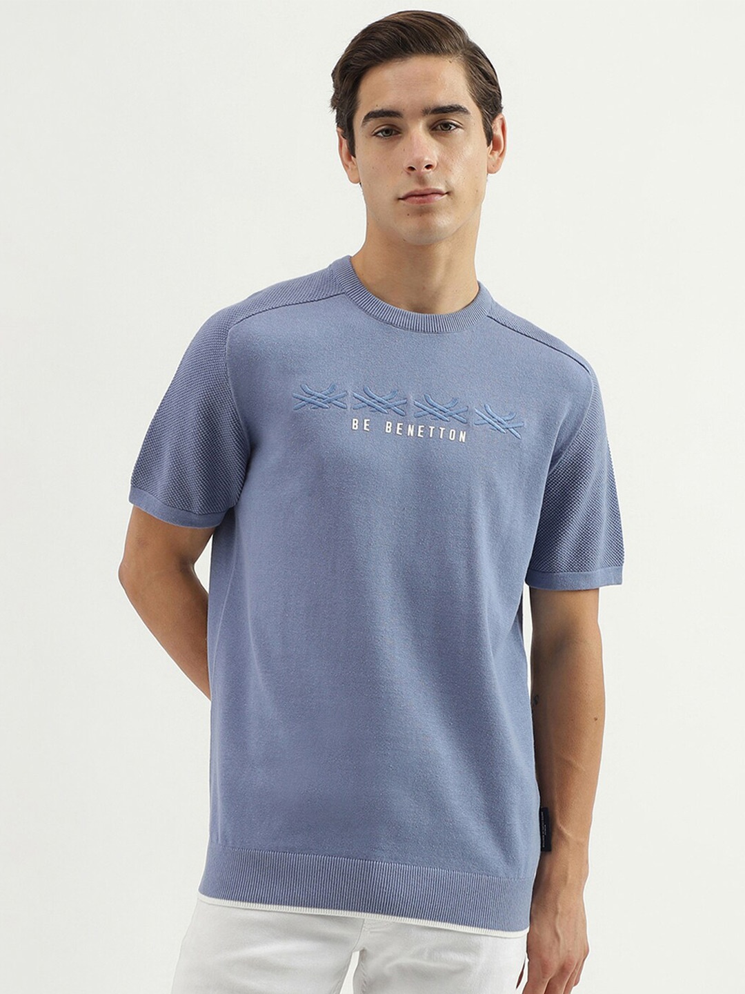 

United Colors of Benetton Typography Regular Fit Cotton T-shirt, Blue