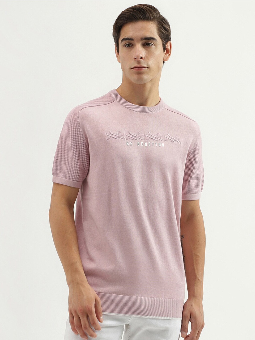 

United Colors of Benetton Typography Regular Fit Cotton T-shirt, Purple