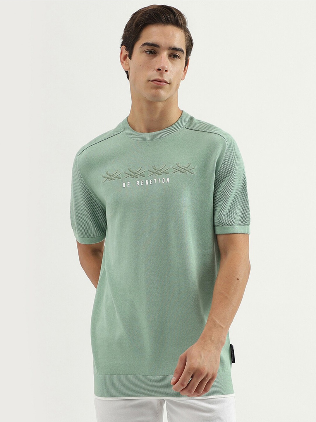

United Colors of Benetton Typography Printed Regular Fit Cotton T-shirt, Green