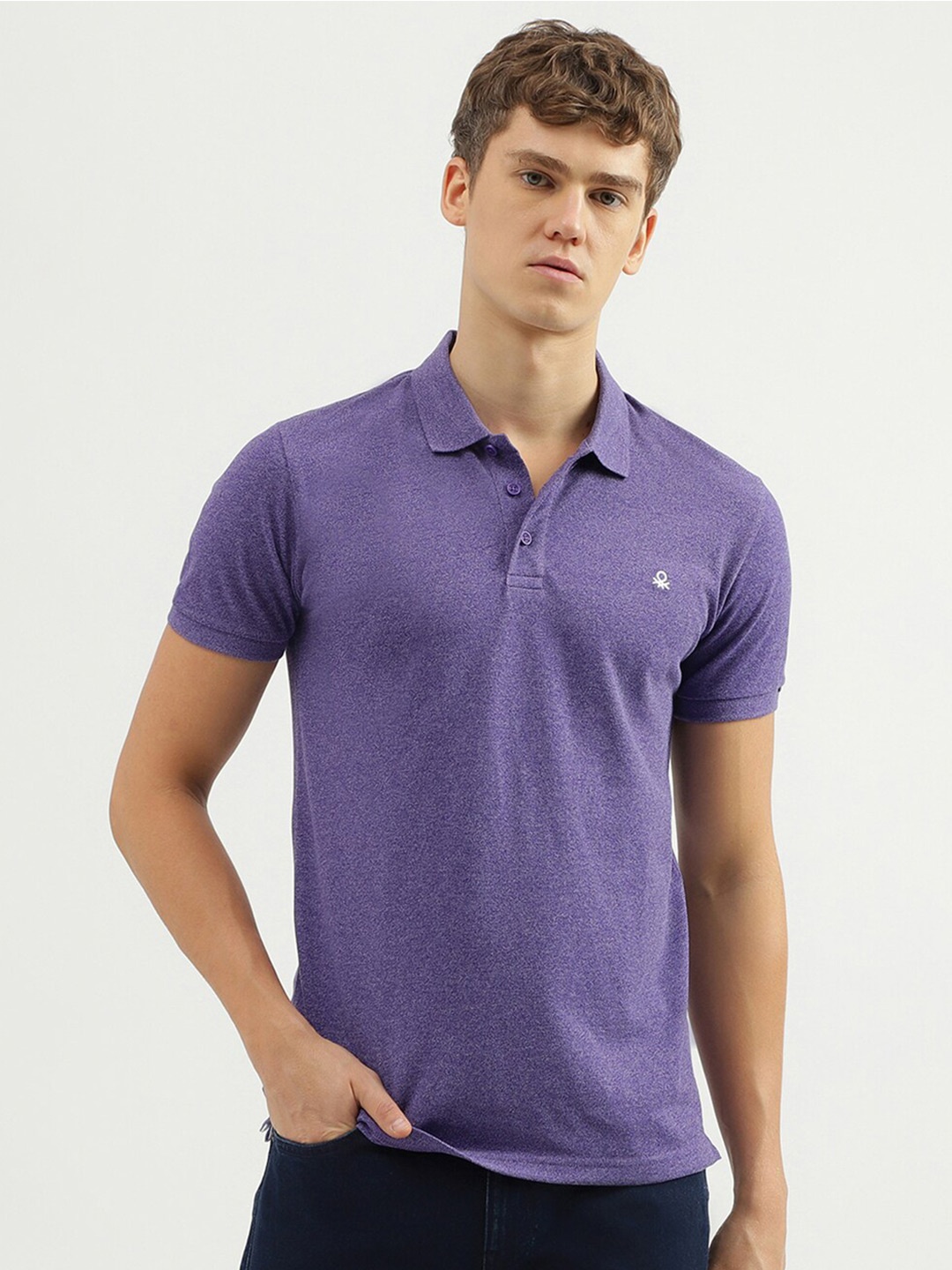 

United Colors of Benetton Textured Polo Collar Regular Fit T-shirt, Purple
