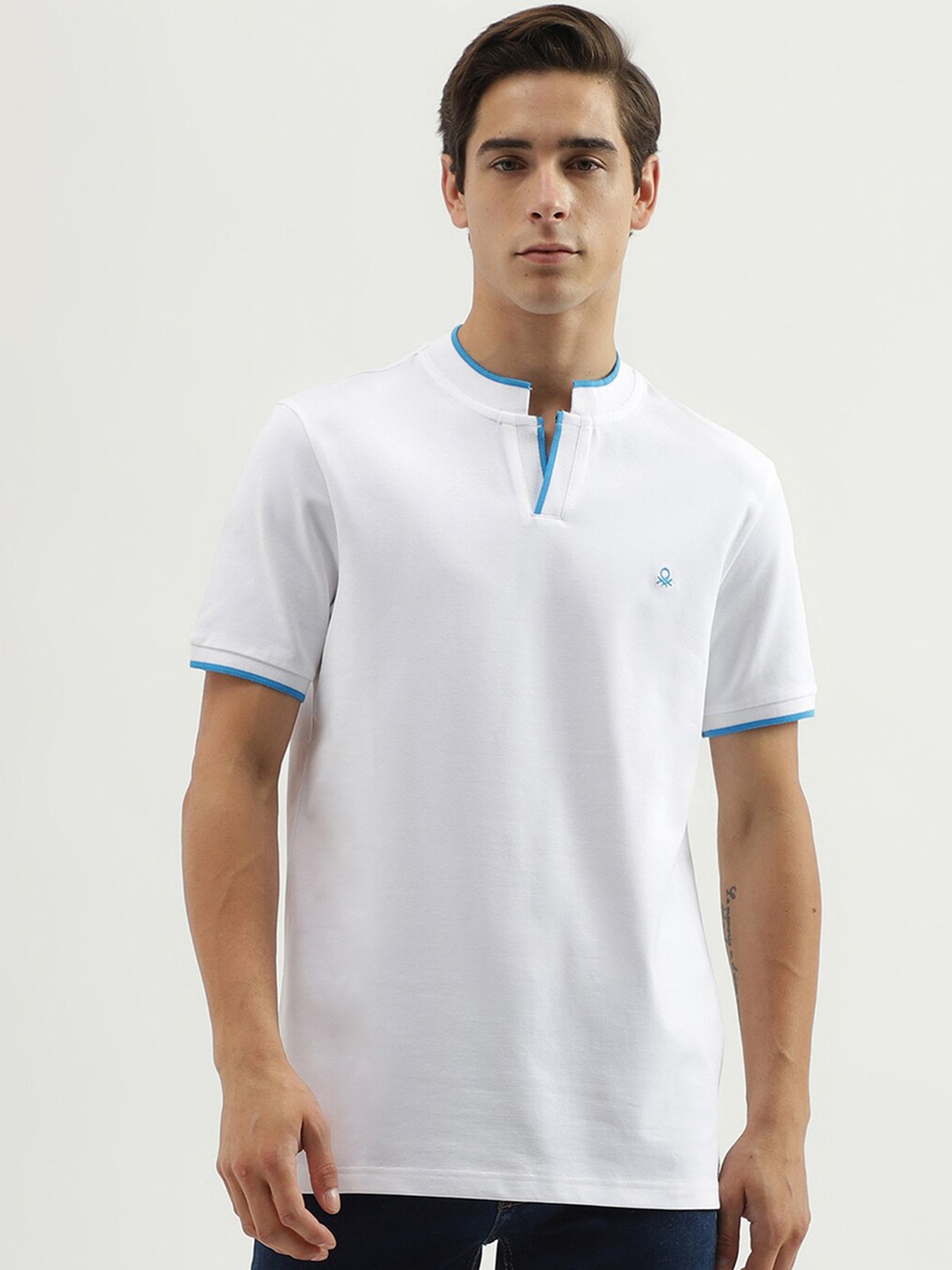 

United Colors of Benetton Henley Neck Cotton Regular T-shirt, White