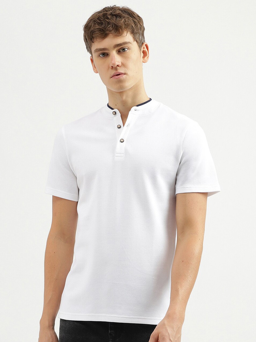 

United Colors of Benetton Henley Neck Cotton Regular T-shirt, White