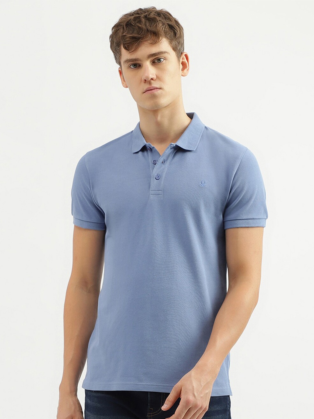 

United Colors of Benetton Polo Collar Cotton Regular T-shirt, Blue