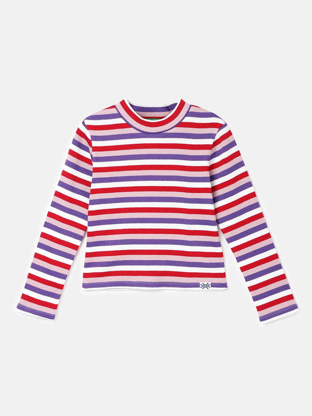 

United Colors of Benetton Girls Striped Round Neck Cotton Regular T-shirt, White