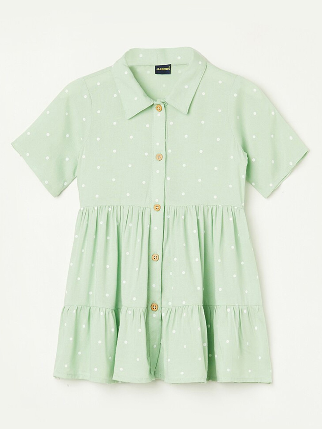 

Juniors by Lifestyle Girls Polka Dot Printed Gathered A-Line Dress, Green