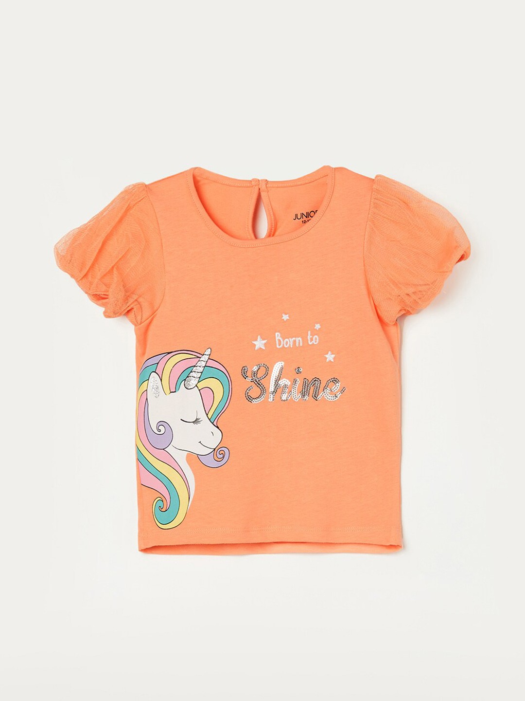 

Juniors by Lifestyle Girls Conversational Printed Embellished Detail Pure Cotton T-shirt, Orange