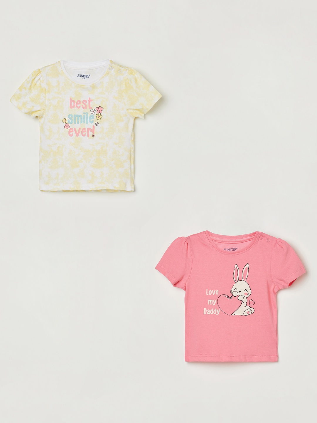 

Juniors by Lifestyle Girls Pack Of 2 Typography Printed Pure Cotton T-shirt, Yellow