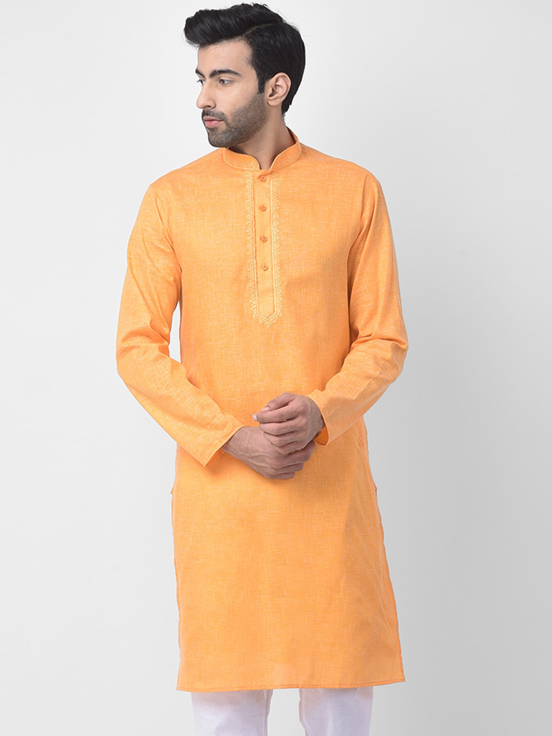 

SG LEMAN Mandarin Collar Thread Work Detail Cotton Straight Kurta, Orange