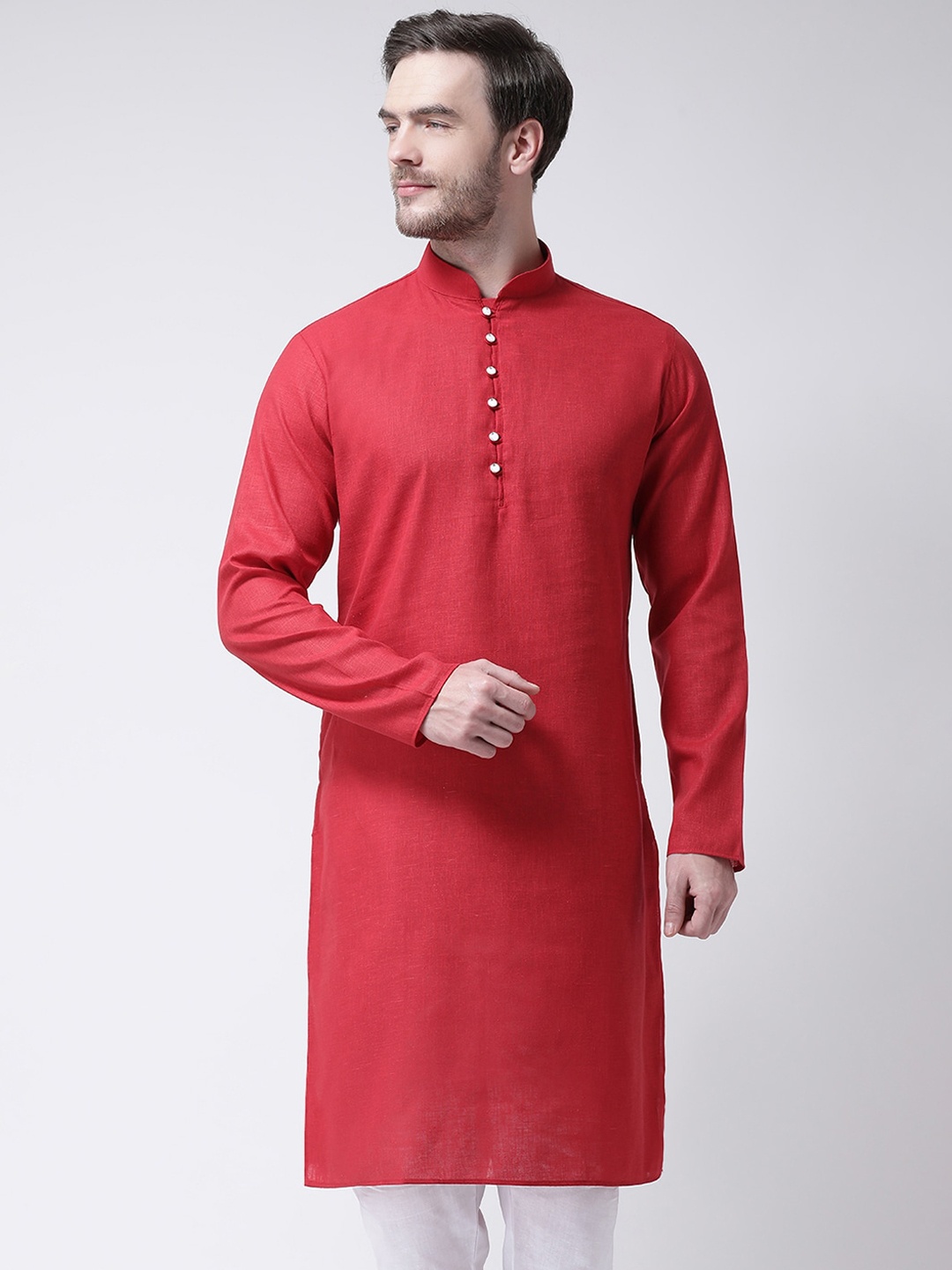 

SG LEMAN Mandarin Collar Cotton Straight Kurta, Maroon