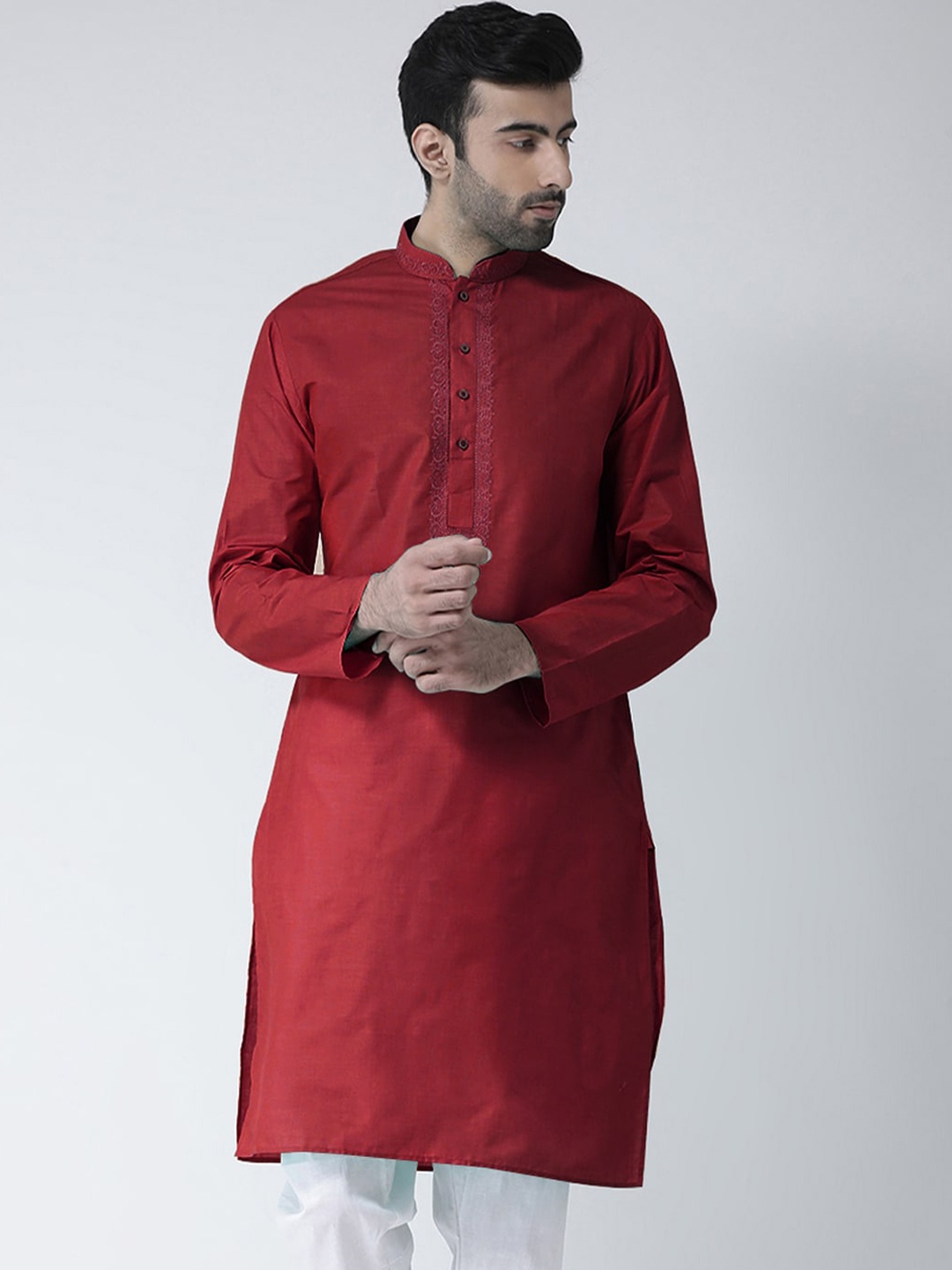 

SG LEMAN Mandarin Collar Cotton Straight Kurta, Maroon