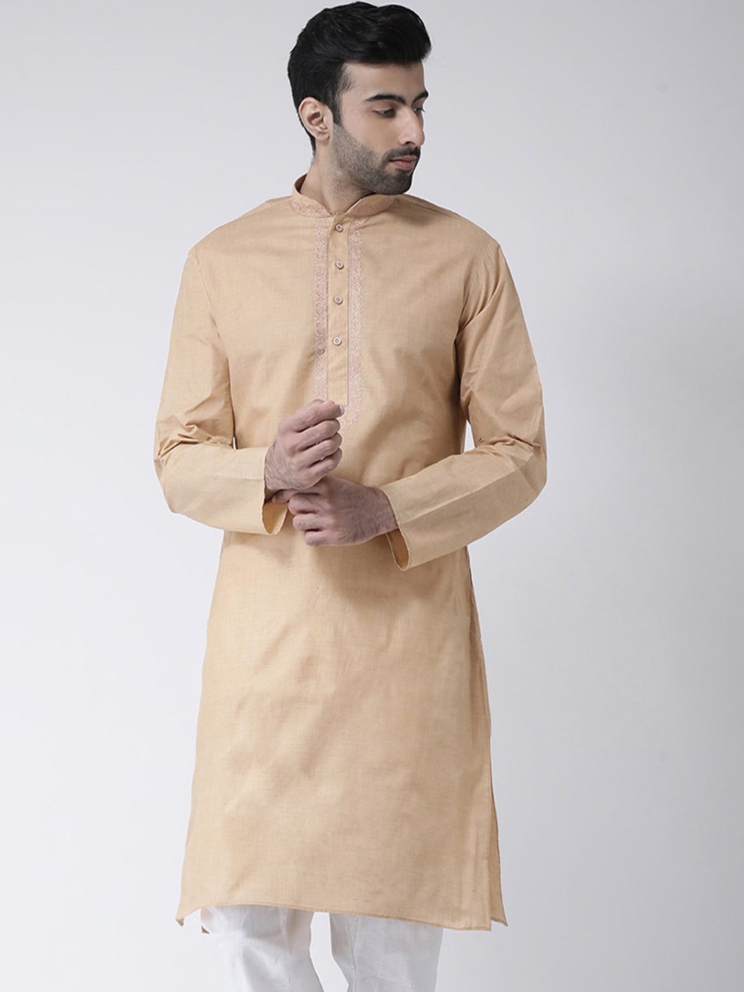 

SG LEMAN Mandarin Collar Cotton Straight Kurta, Gold