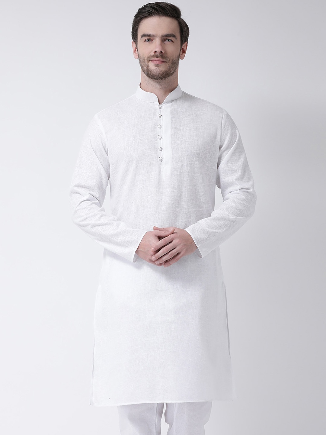 

SG LEMAN Mandarin Collar Cotton Straight Kurta, Off white