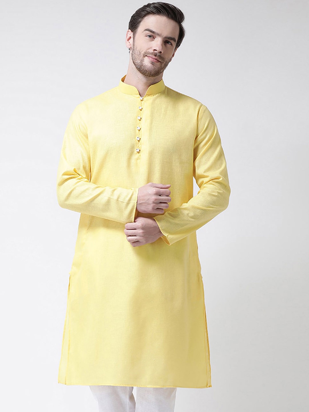 

SG LEMAN Mandarin Collar Cotton Straight Kurta, Yellow