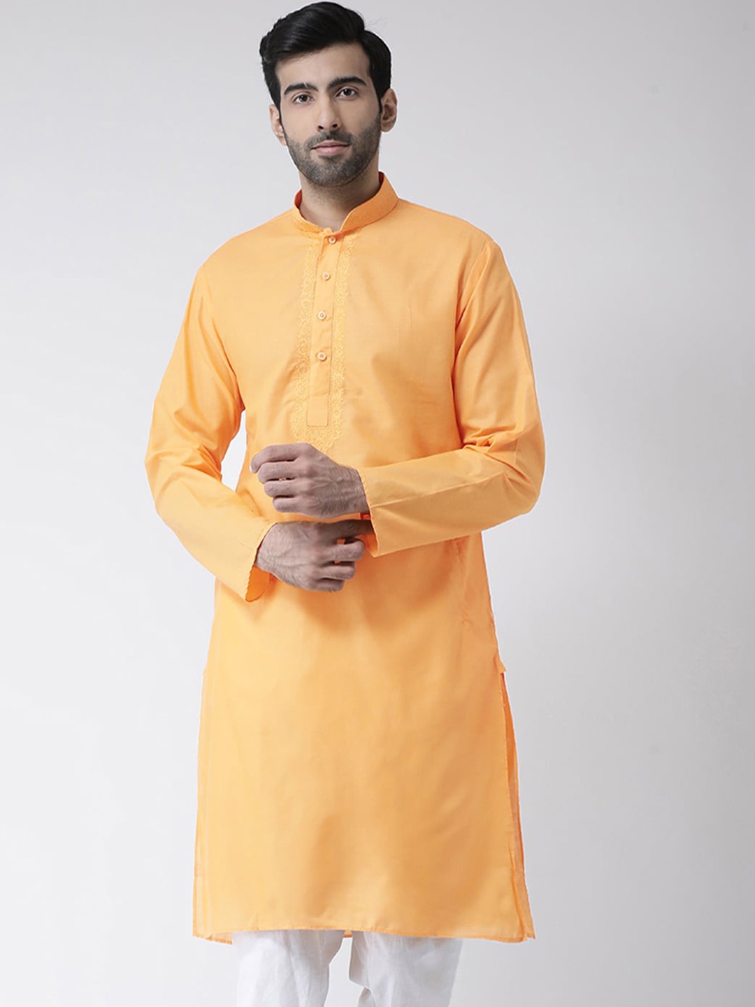 

SG LEMAN Thread Work Pure Cotton Straight Kurta, Orange