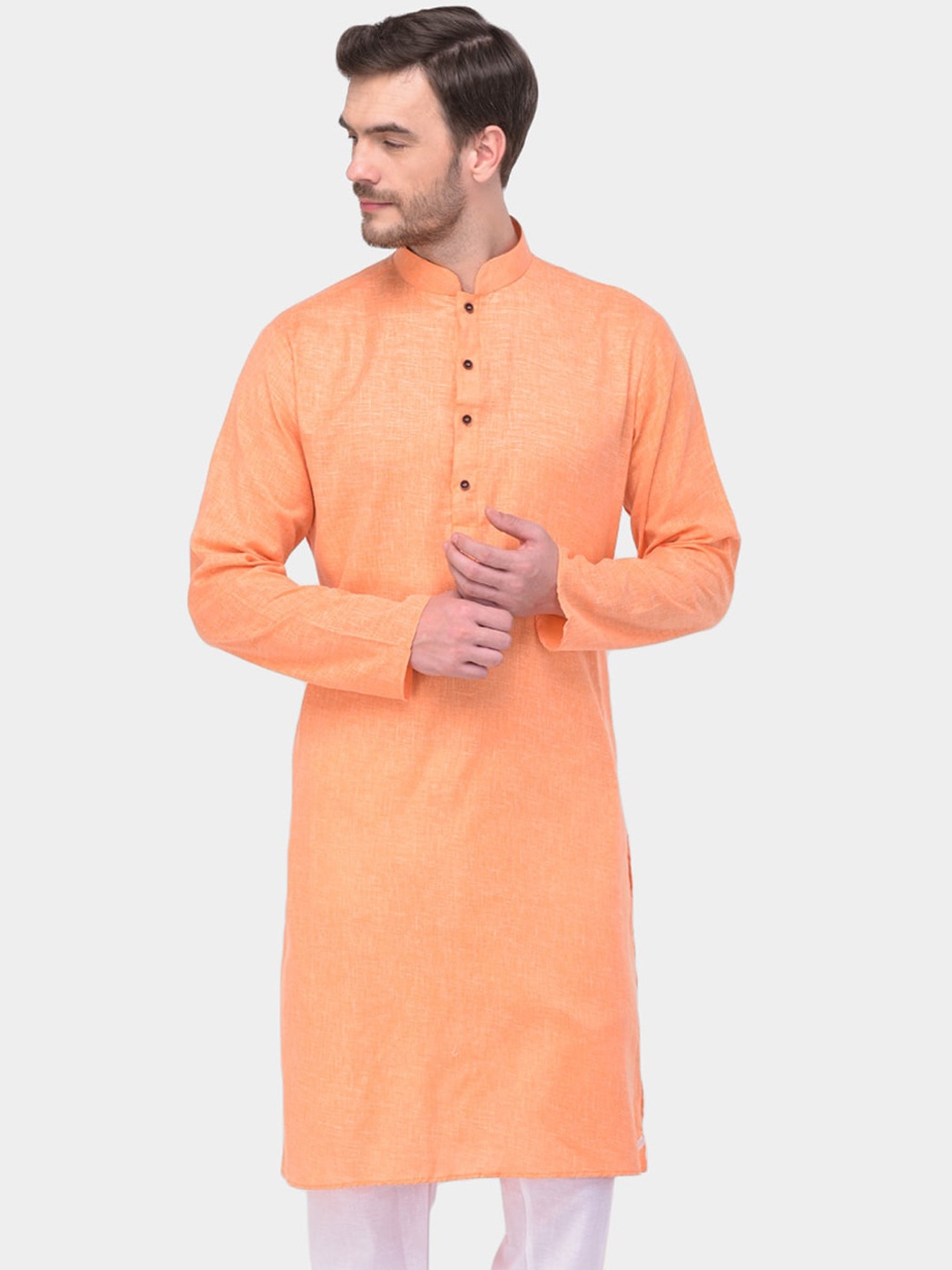 

SG LEMAN Mandarin Collar Regular Cotton Kurta, Orange