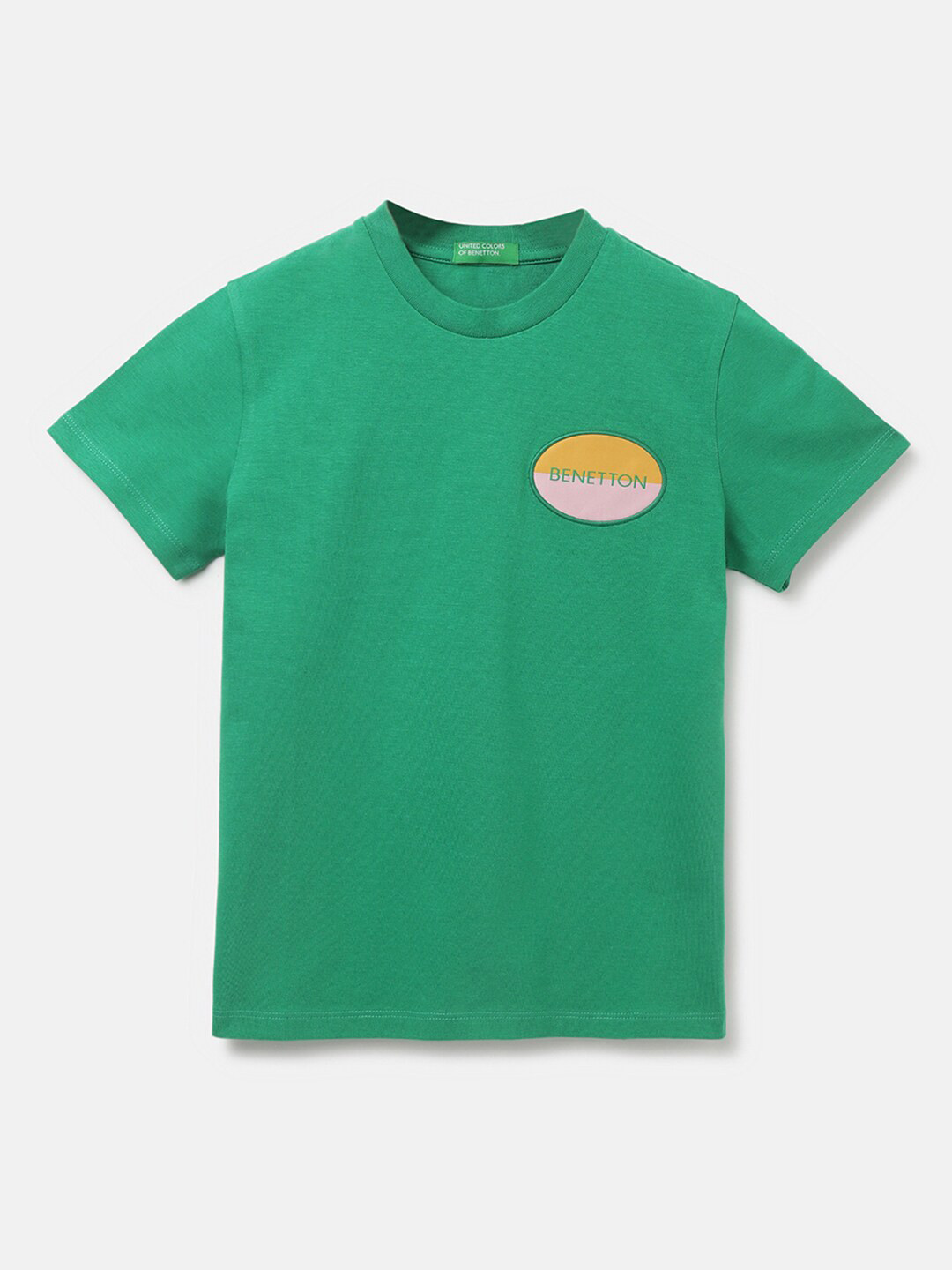 

United Colors of Benetton Boys Brand Logo Printed Round Neck Cotton Regular T-shirt, Green