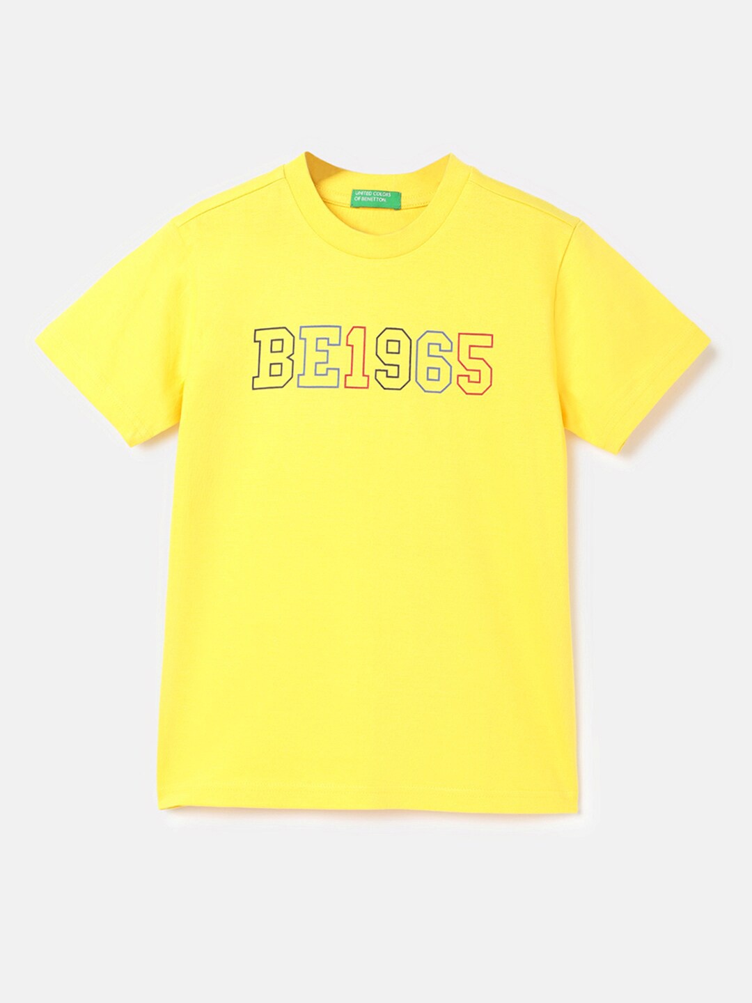 

United Colors of Benetton Boys Typography Printed Cotton T-shirt, Yellow
