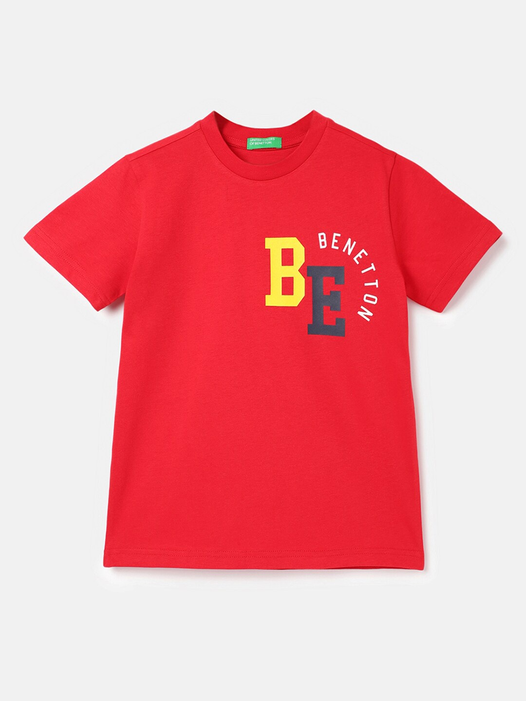 

United Colors of Benetton Boys Typography Printed Cotton T-Shirt, Red