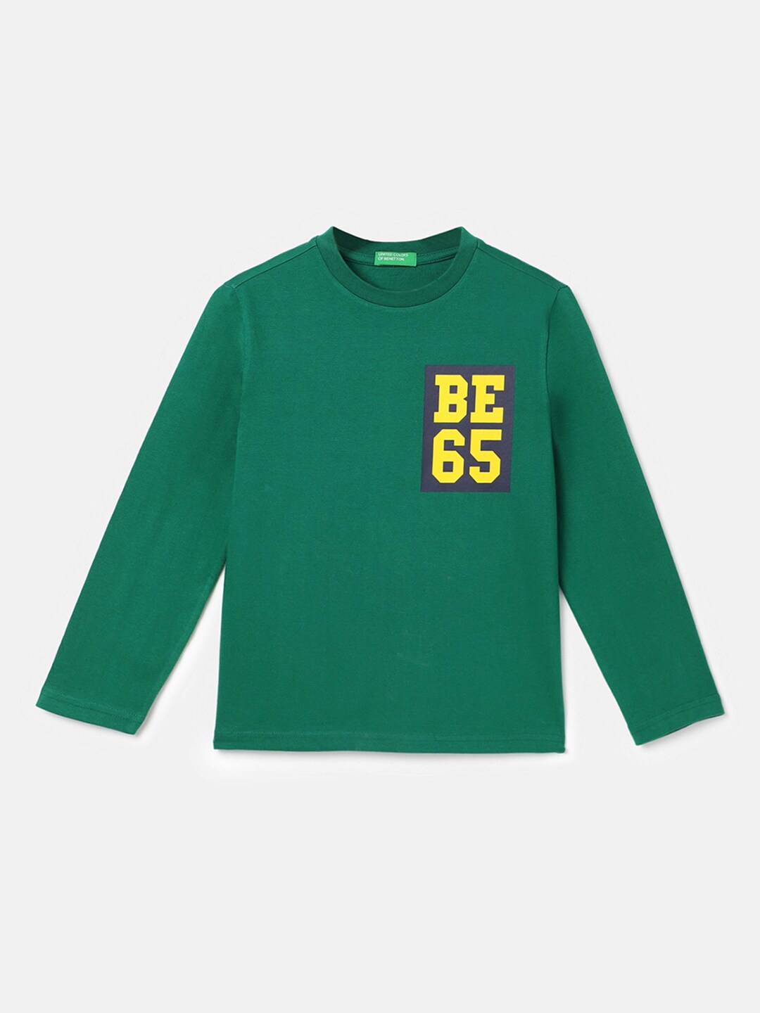 

United Colors of Benetton Boys Typography Printed Cotton T-Shirt, Green