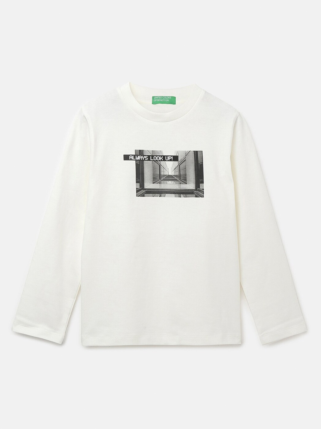 United Colors of Benetton Boys Graphic Printed Cotton T-shirt, White