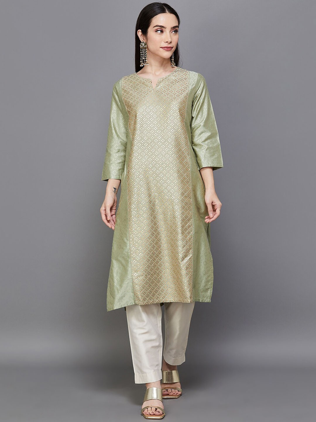 

Melange by Lifestyle Sequinned Embellished Straight Kurta, Green