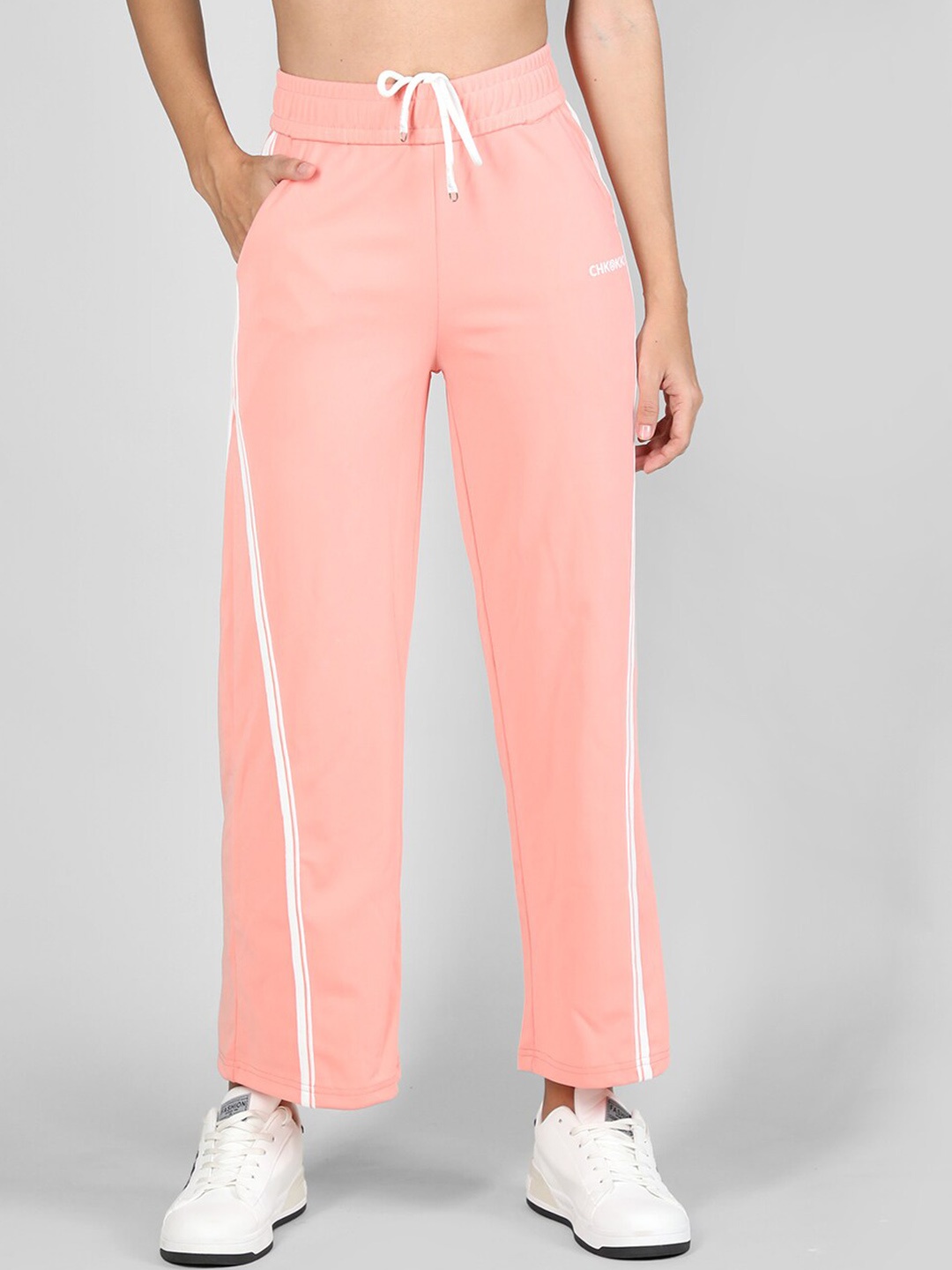 

CHKOKKO Women Side Striped Detail Bootcut Running Sports Track Pants, Pink