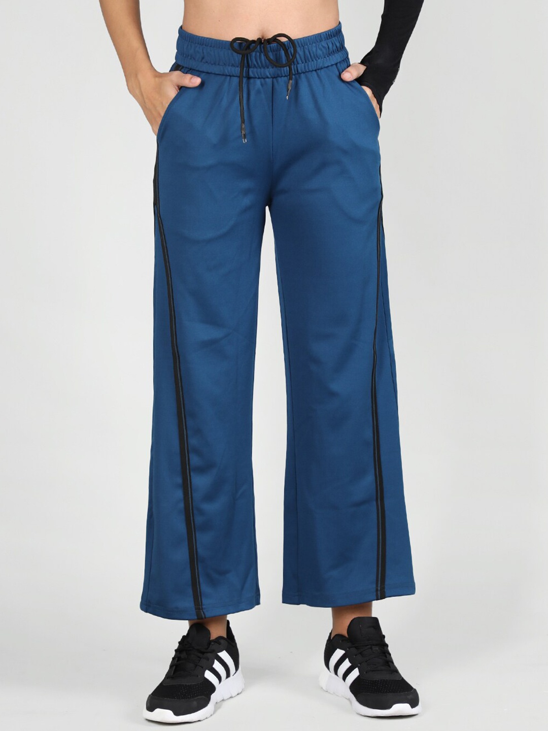

CHKOKKO Women Side Striped Bootcut-Fit Running Track Pants, Blue