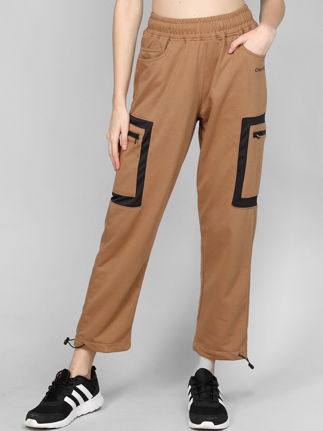 

CHKOKKO Women Mid-Rise Track Pants, Camel brown