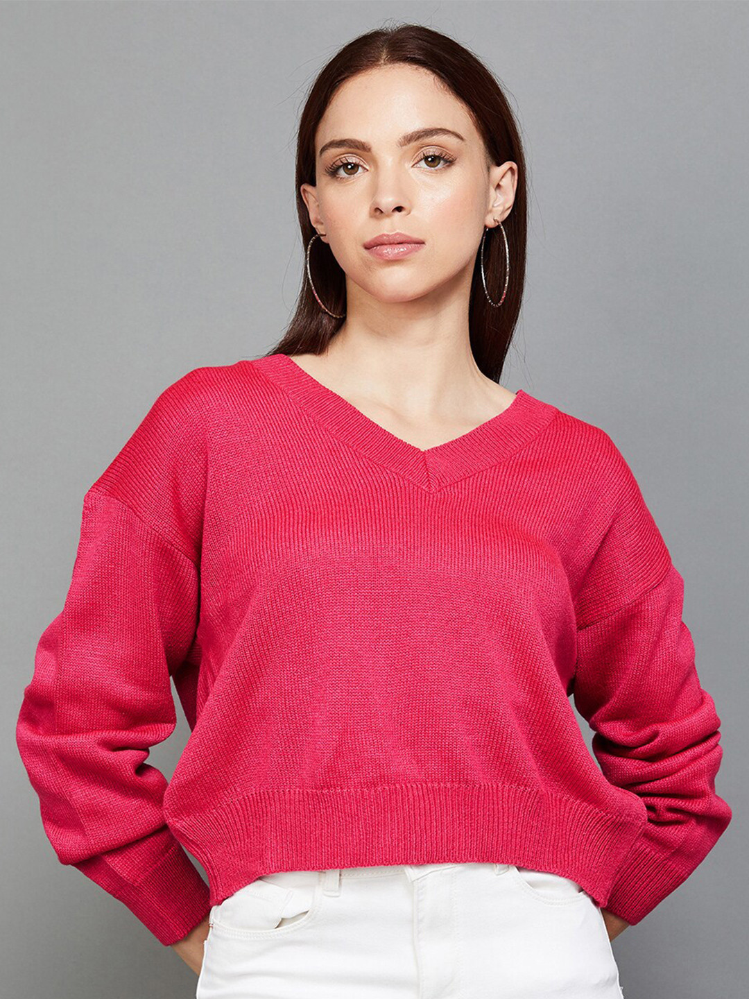 

Ginger by Lifestyle V- Neck Regular Top, Pink