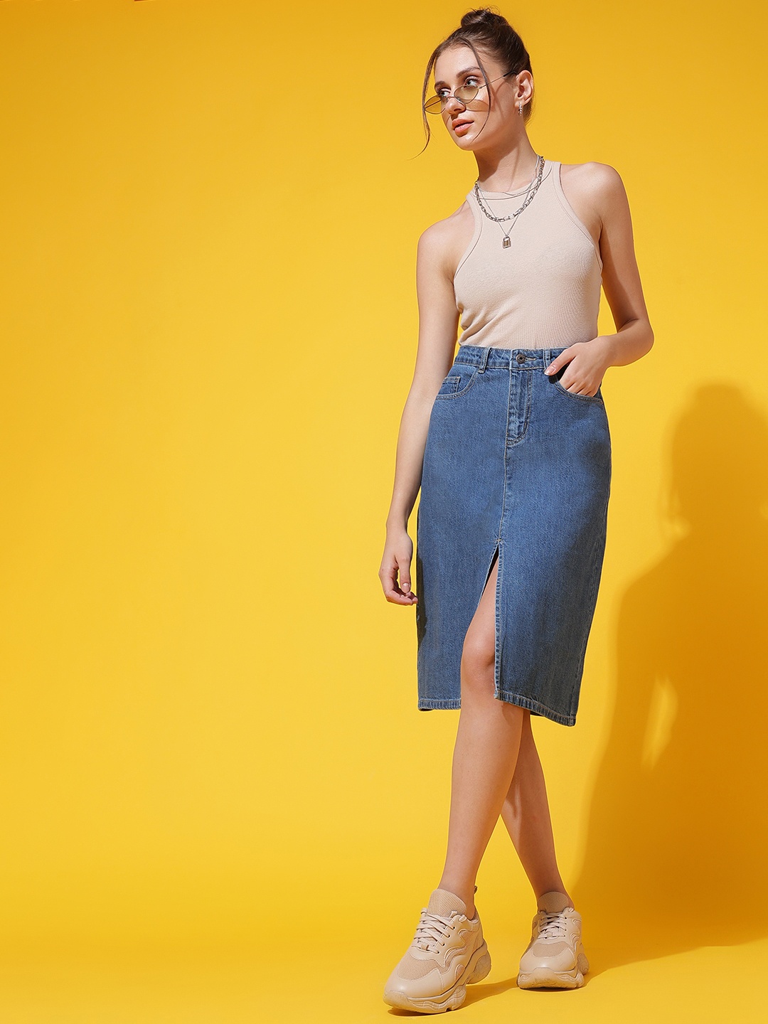 

Belliskey Straight Midi Skirt, Blue