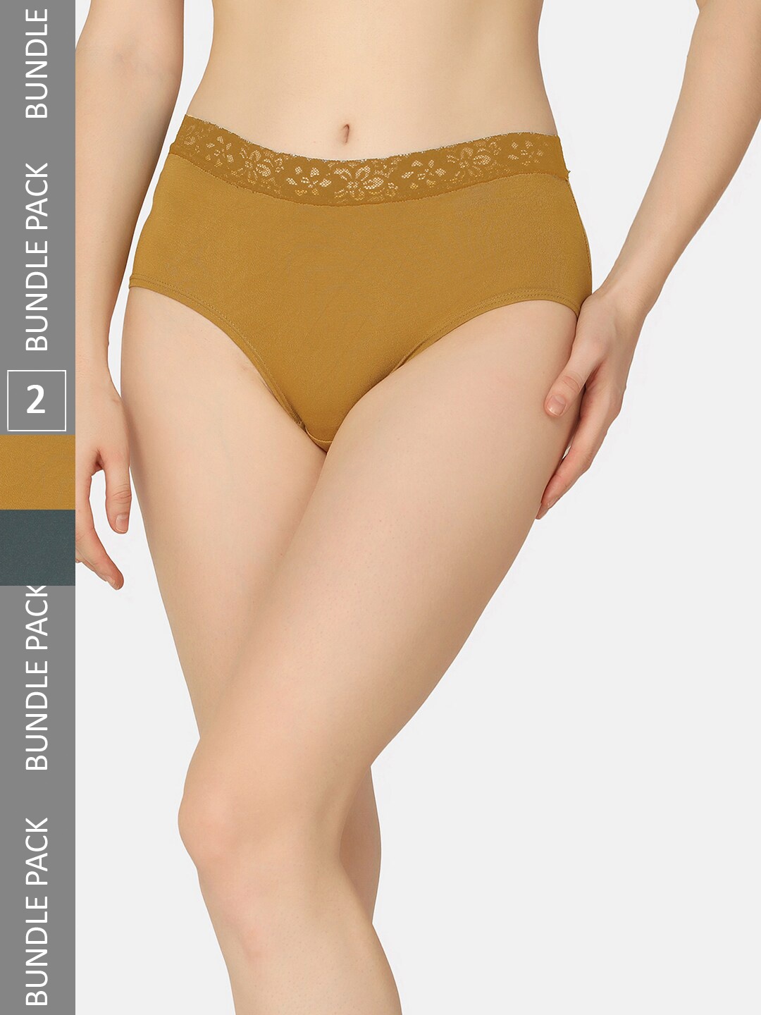 

Da Intimo Pack Of 2 Mustard And Green Anti Microbial Organic Cotton Basic Briefs