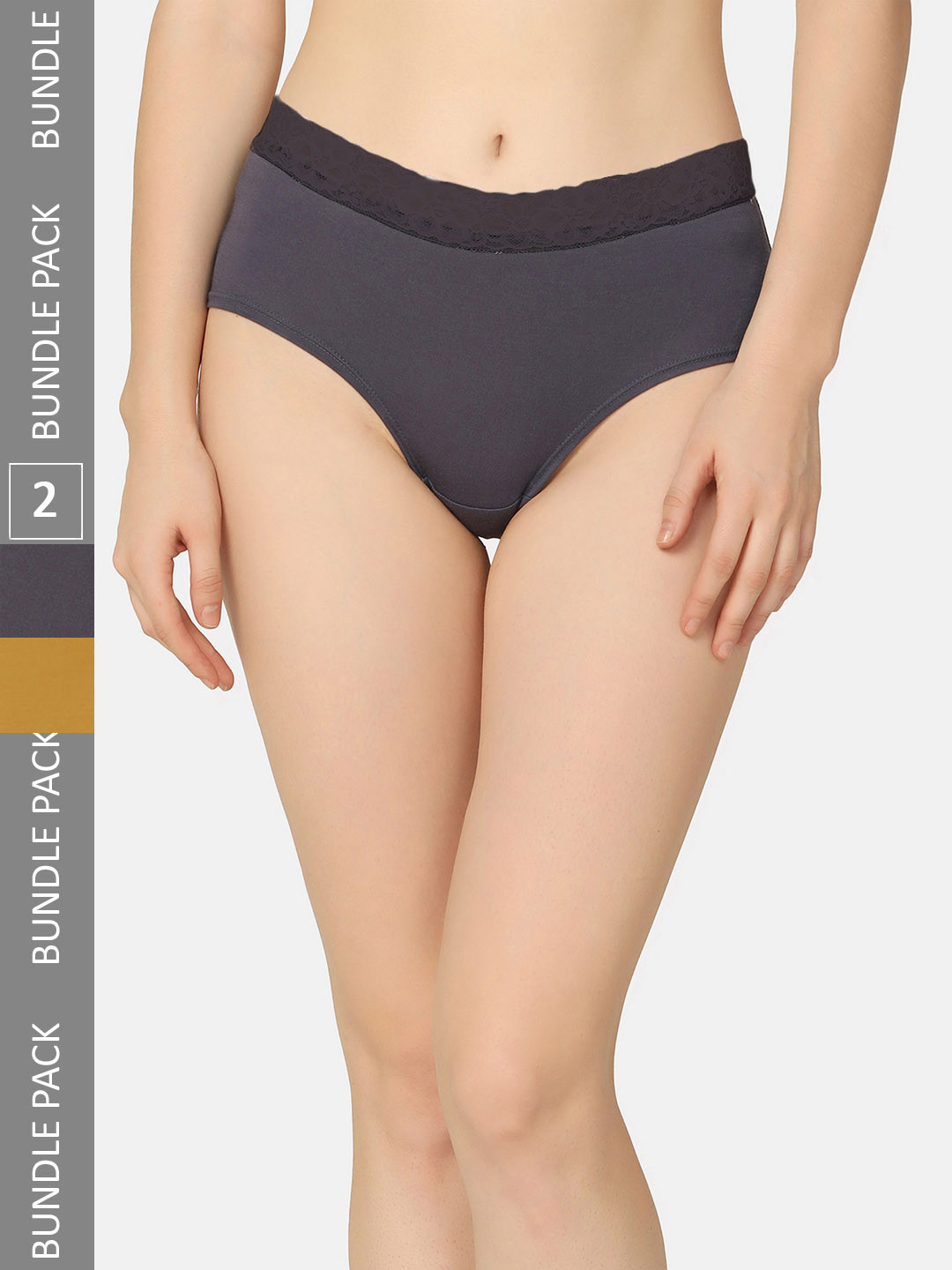 

Da Intimo Pack Of 2 Grey And Mustard Anti Microbial Organic Cotton Hipster Briefs