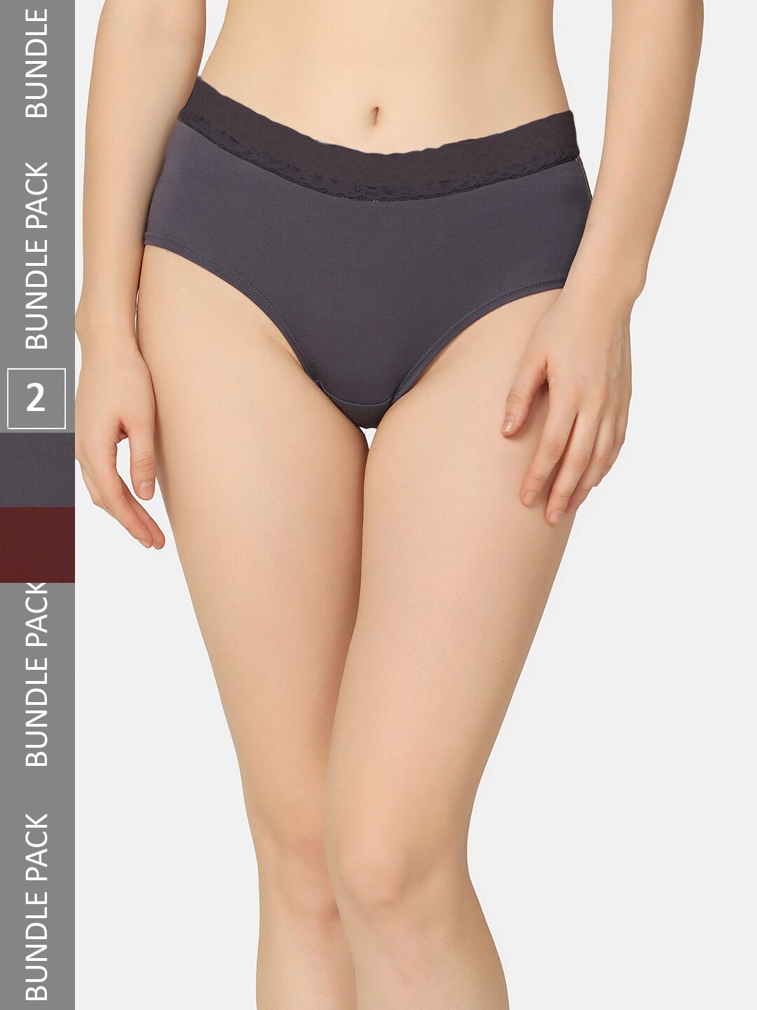 

Da Intimo Pack Of 2 Grey And Burgundy Anti Microbial Organic Cotton Hipster Briefs
