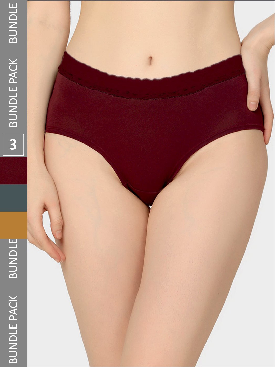 

Da Intimo Pack Of 3 Maroon And Mustard Anti Microbial Organic Cotton Basic Briefs