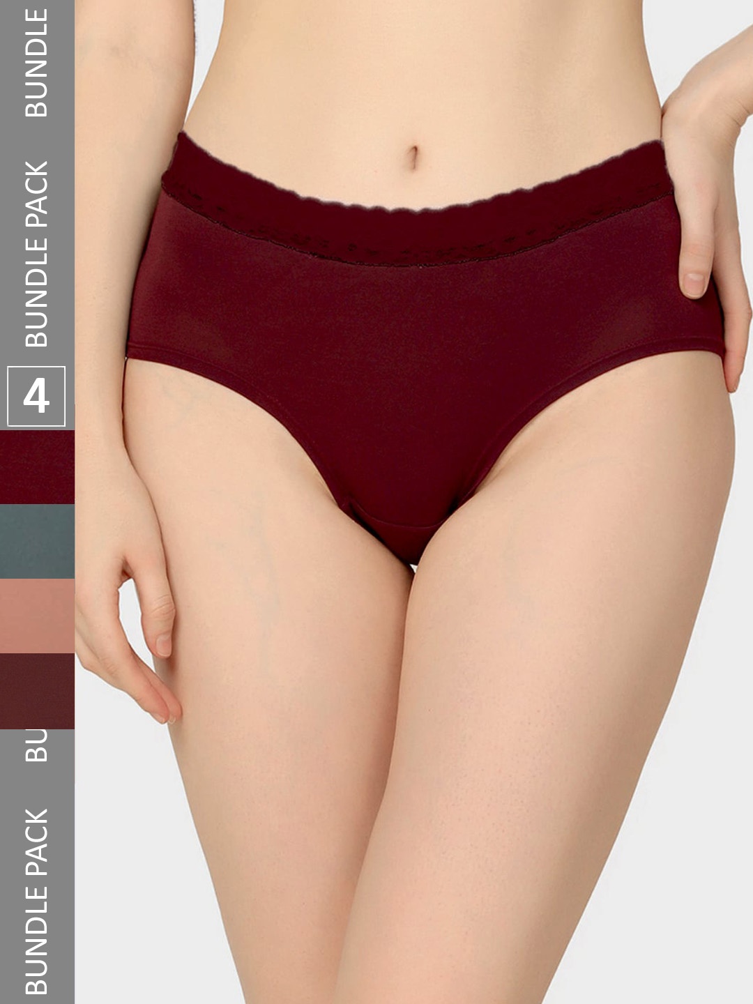 

Da Intimo Pack Of 4 Burgundy And Mustard Anti Microbial Organic Cotton Hipster Briefs