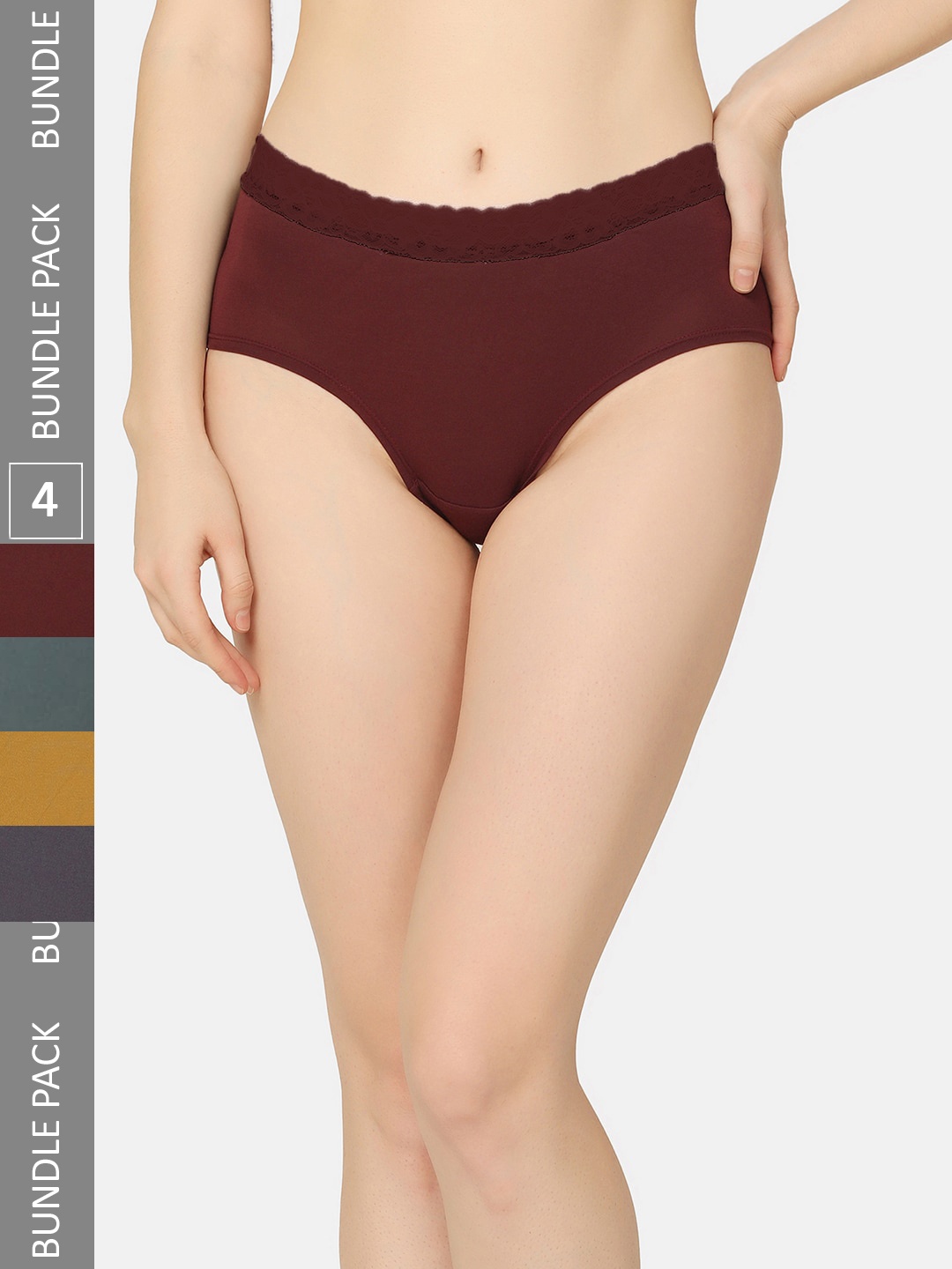

Da Intimo Pack Of 4 Mid-Rise Organic Cotton Anti Microbial Hipster Briefs, Burgundy