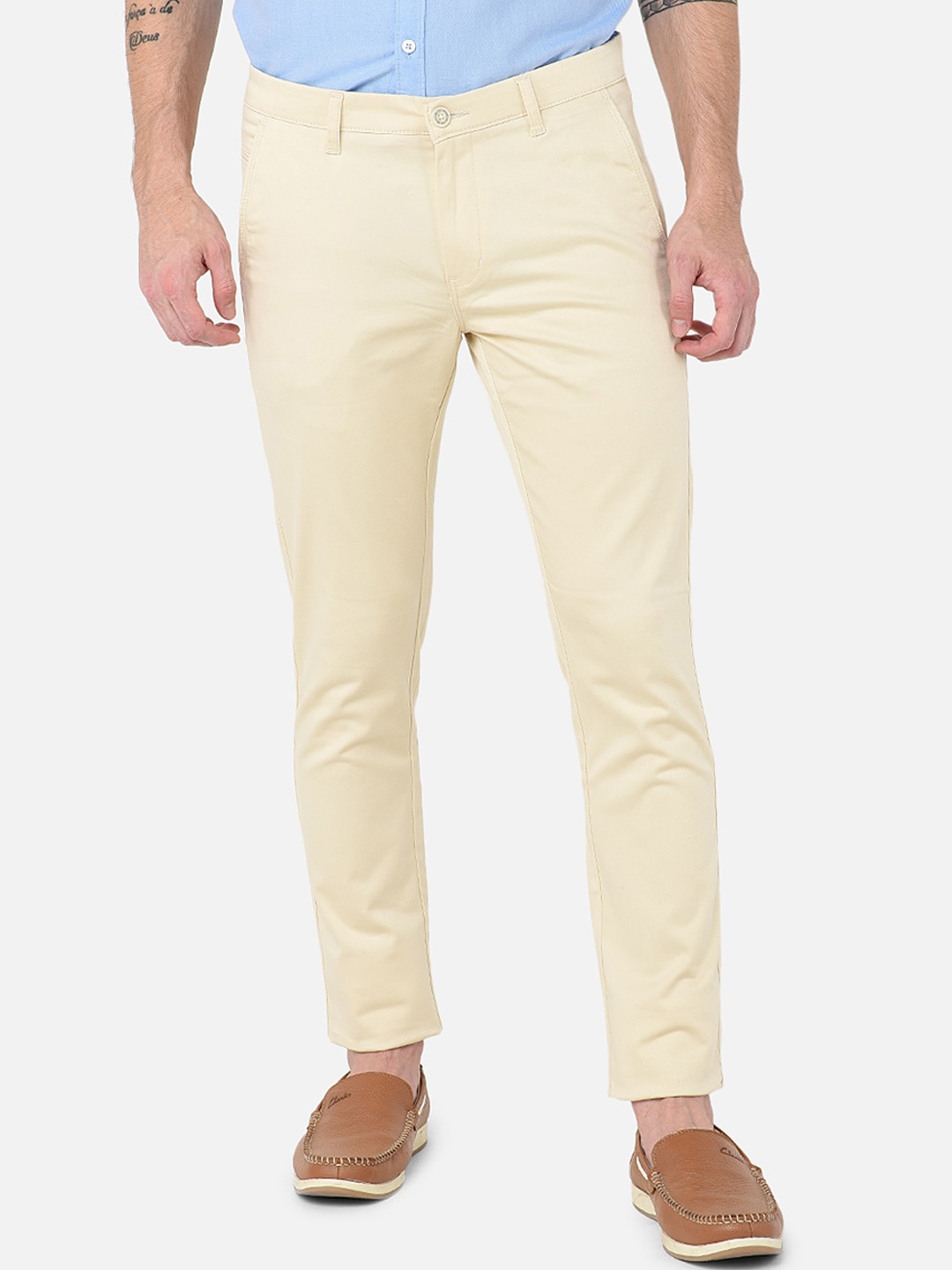 

MOZZO Men Slim Fit Cotton Chinos, Cream