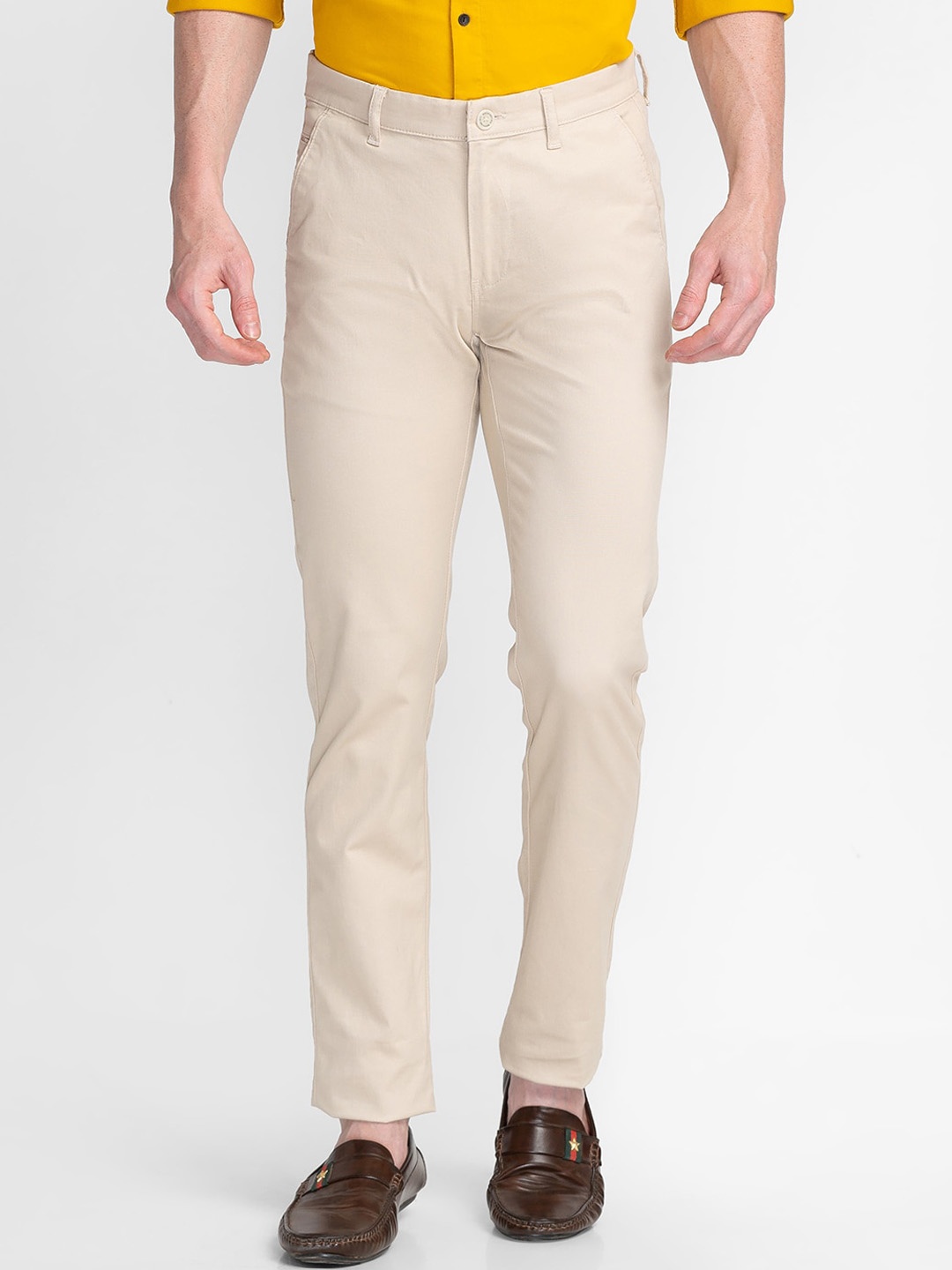 

MOZZO Men Slim Fit Cotton Chinos, Beige