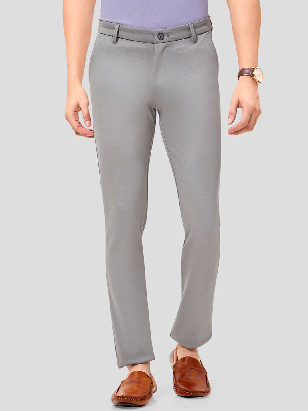 

MOZZO Men Slim Fit Mid-Rise Cotton Trousers, Grey