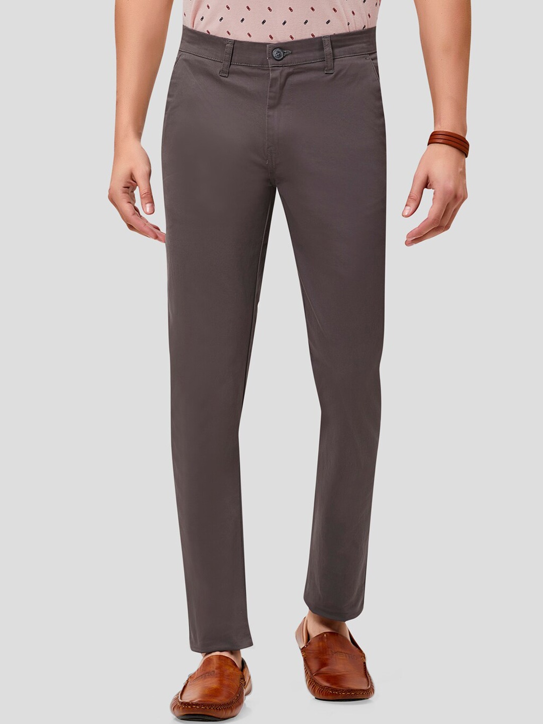 

MOZZO Men Slim Fit Mid Rise Cotton Regular Trousers, Grey