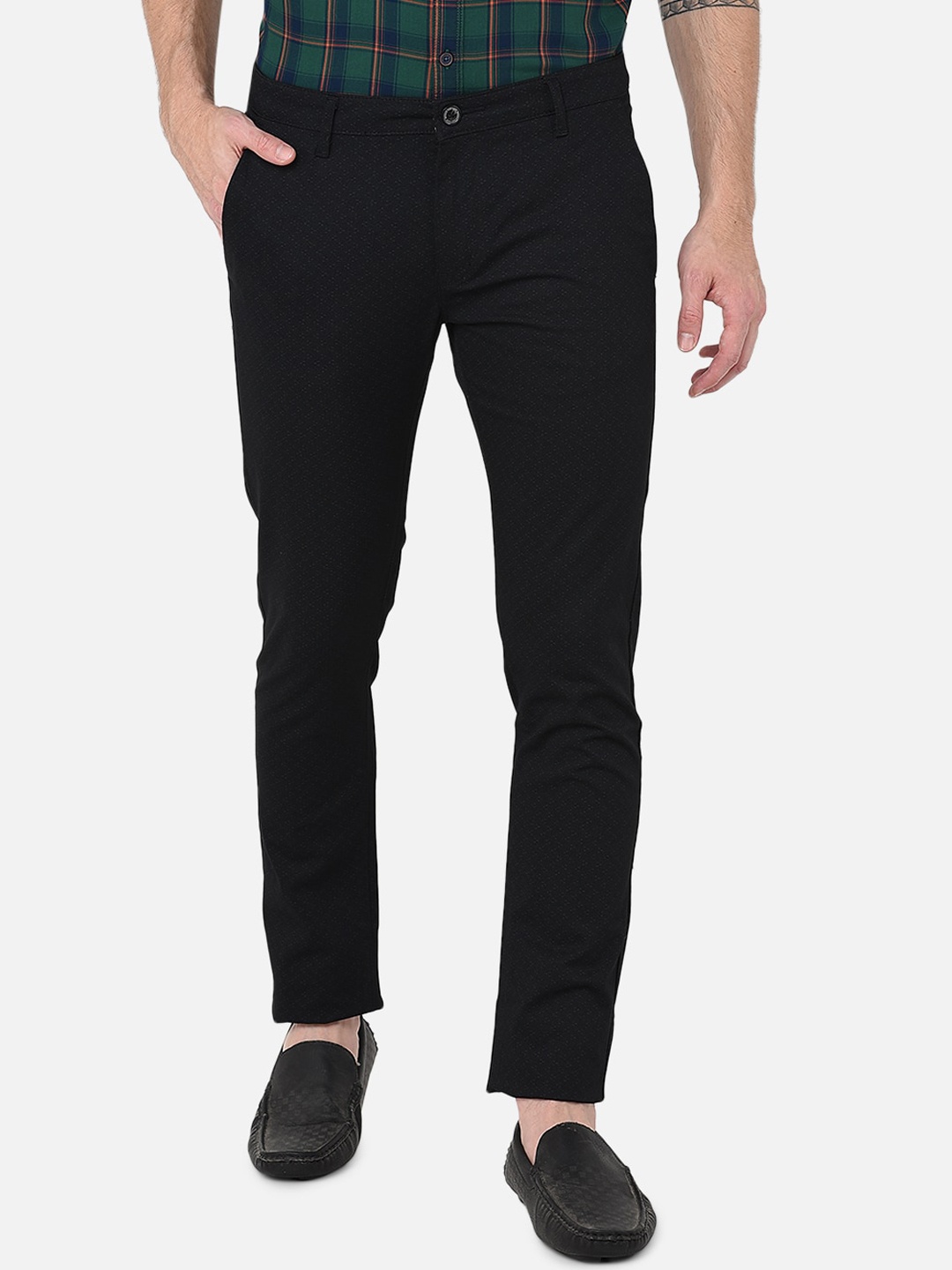 

MOZZO Men Slim Fit Mid Rise Cotton Regular Trousers, Black