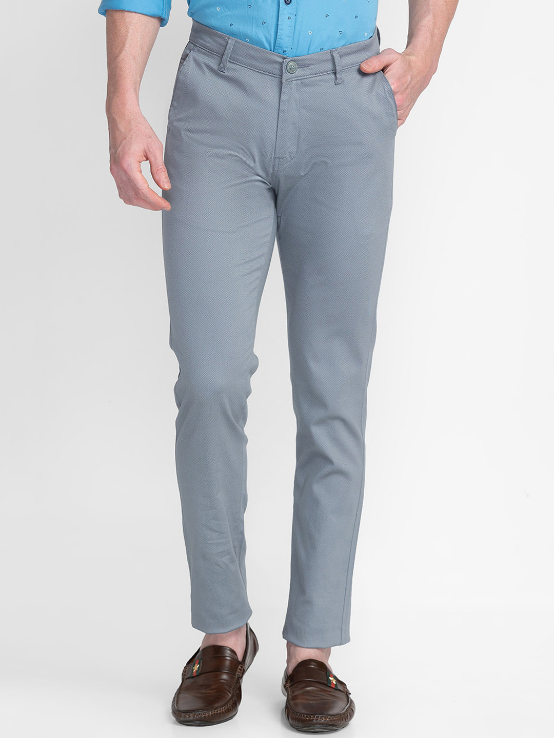 

MOZZO Men Slim Fit Mid Rise Cotton Regular Trousers, Grey