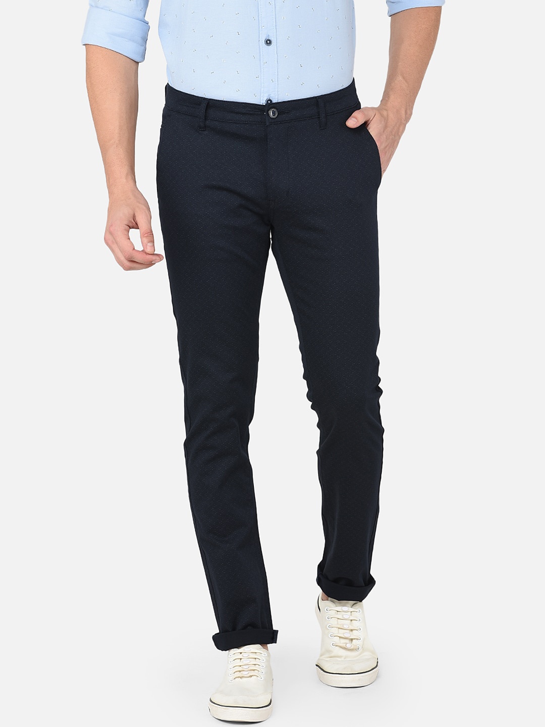 

MOZZO Men Slim Fit Mid Rise Cotton Regular Trousers, Navy blue