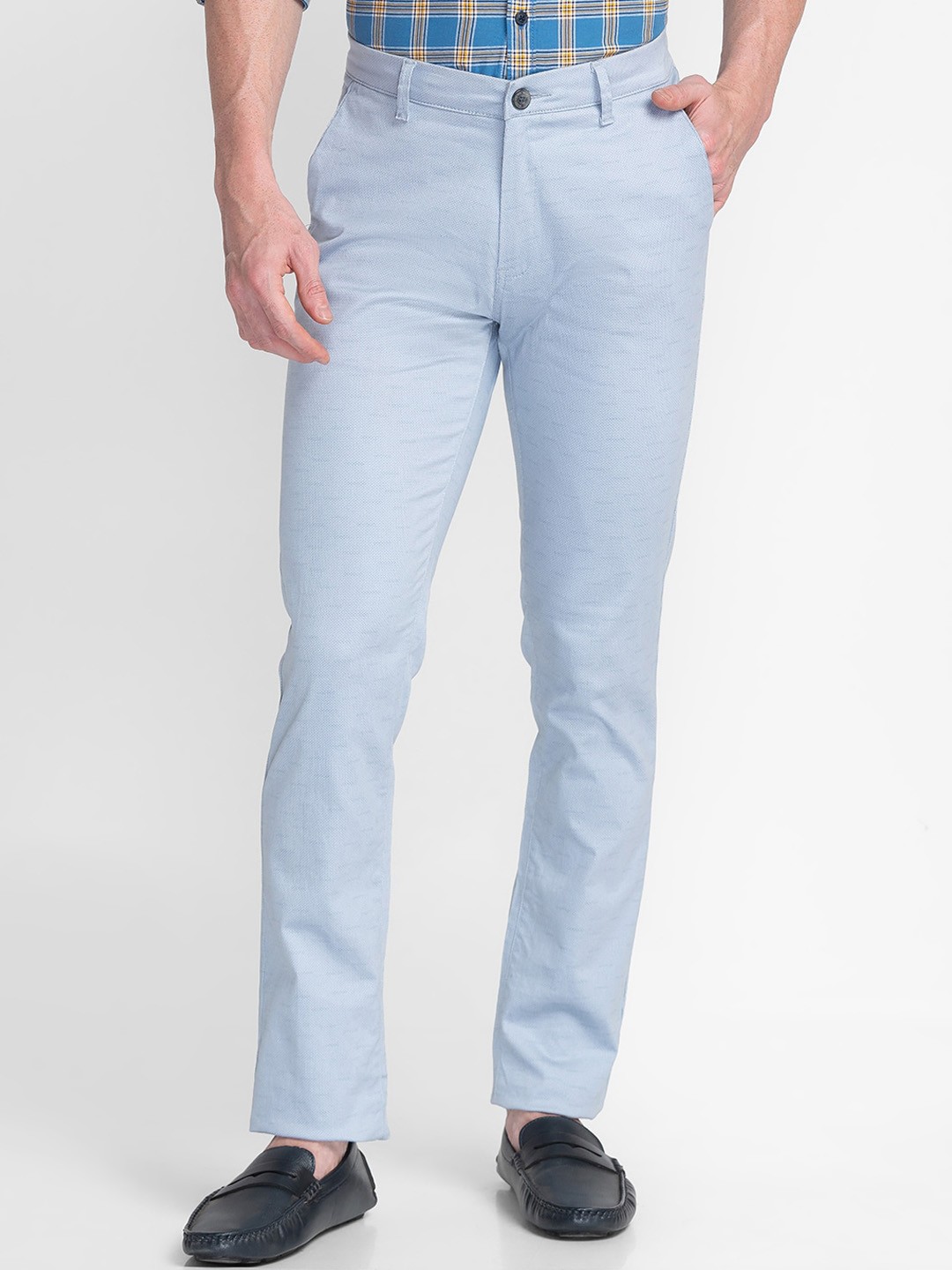 

MOZZO Men Slim Fit Mid Rise Cotton Regular Trousers, Blue