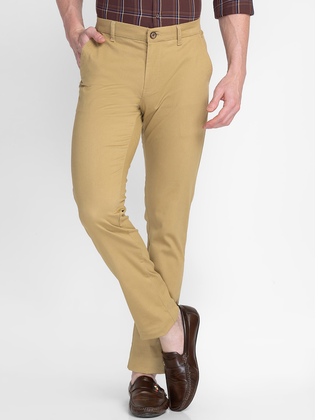 

MOZZO Men Slim Fit Mid Rise Cotton Regular Trousers, Khaki