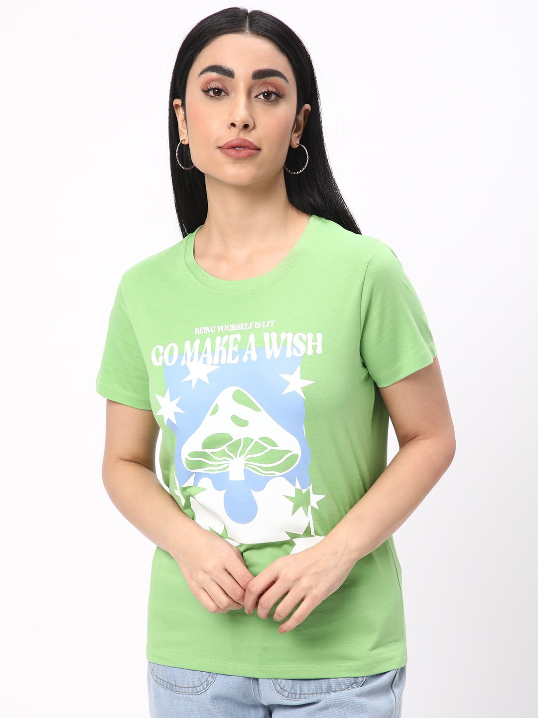 

R&B Graphic Printed Cotton Top, Green