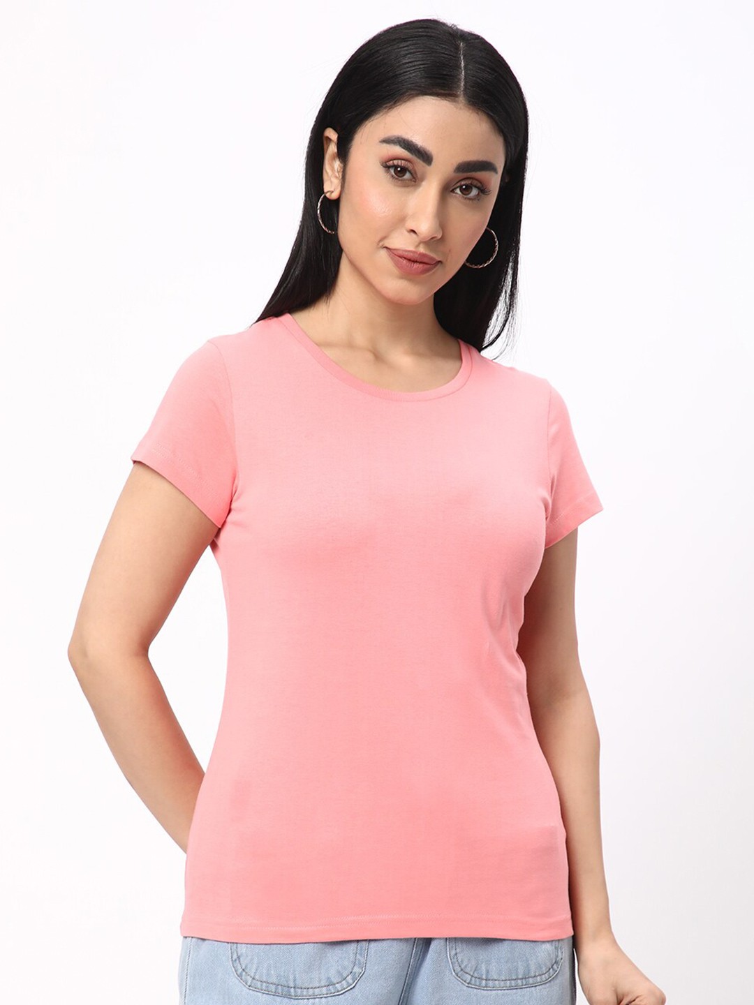 

R&B Round Neck Cotton Top, Pink
