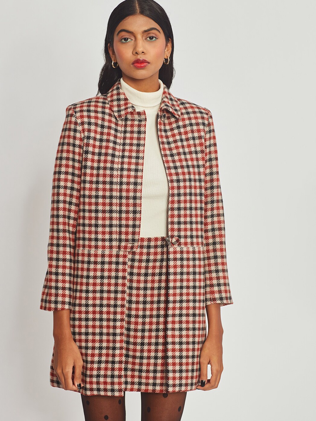 

Bhaane Checked Longline Tailored Jacket, Peach