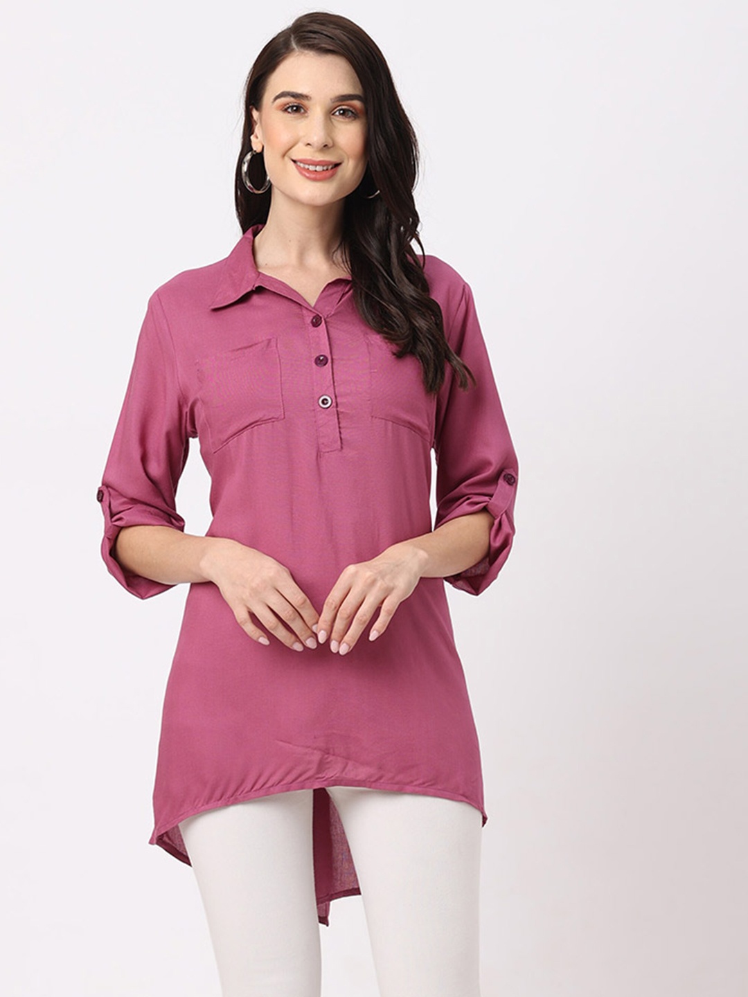 

Fusion Beats Shirt Style Roll-Up Sleeves Shirt Style Tunic, Purple