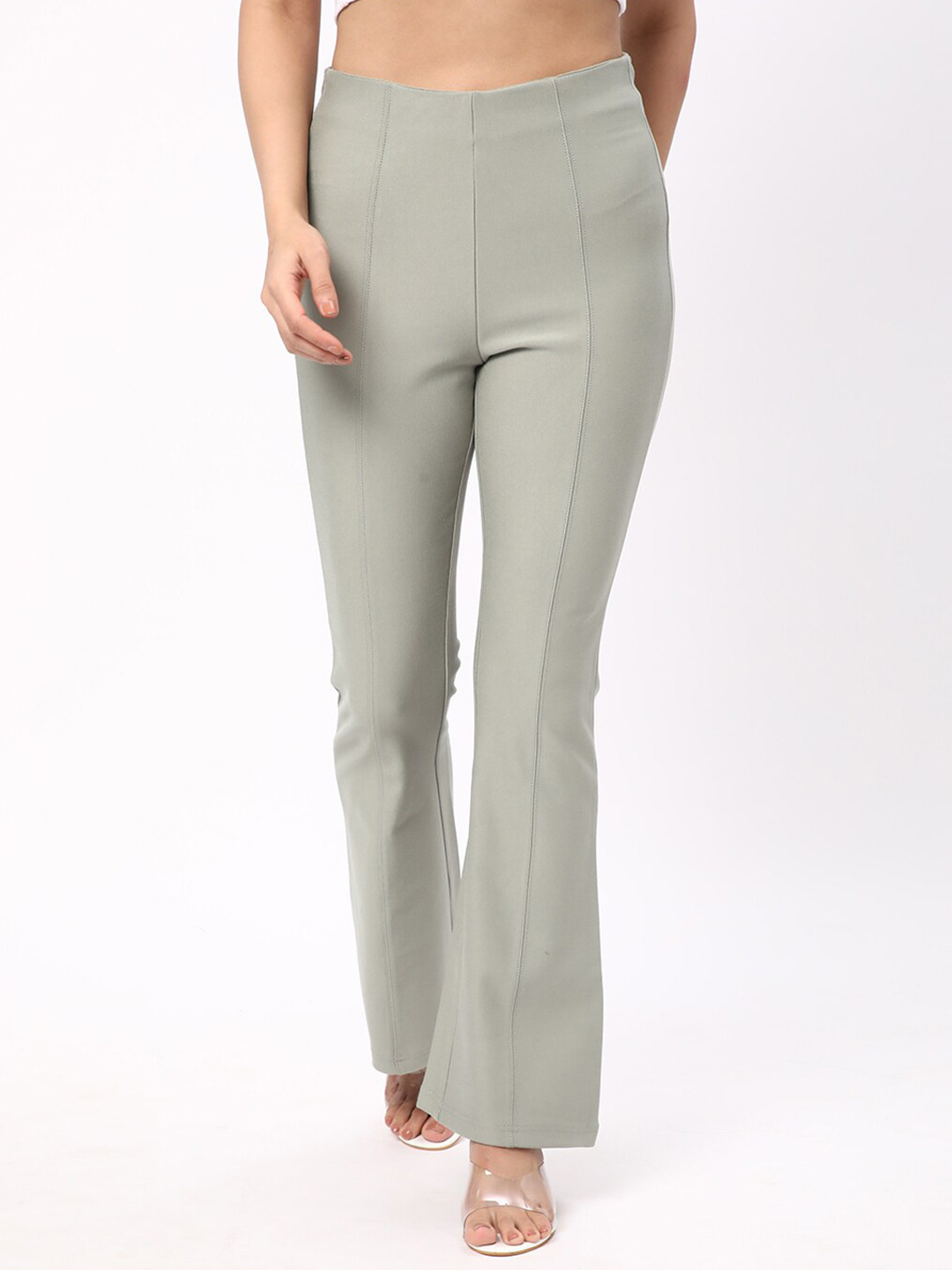 

R&B Women Mid Rise Bootcut Trousers, Green